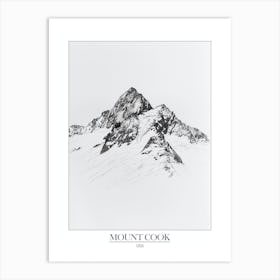 Mount Cook Usa Line Drawing 4 Poster Art Print