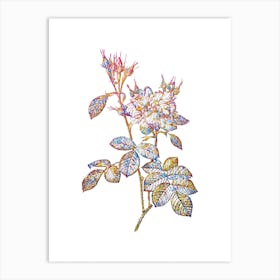 Stained Glass Autumn Damask Rose Mosaic Botanical Illustration on White n.0057 Art Print