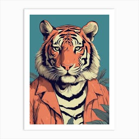 Tiger Illustrations Wearing A Red Jacket 5 Art Print