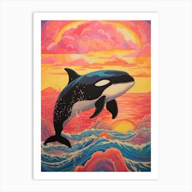 Rainbow Waves Orca Crayon Drawing 3 Art Print