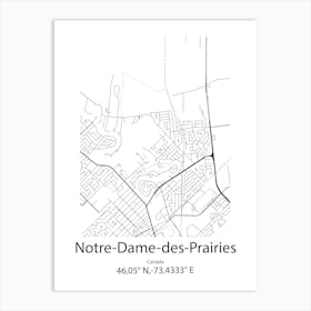 Notre Dame Des Prairies,Canada Minimalist Map Art Print