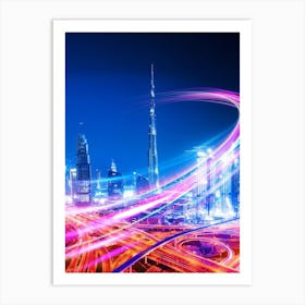 Neon city: Dubai, Burj Khalifa #2 (synthwave/vaporwave/retrowave/cyberpunk) — aesthetic poster Art Print