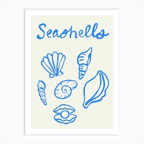 Seashell Doodles, Seashell Line Art, Minimalism Seashell Design 4 Art Print