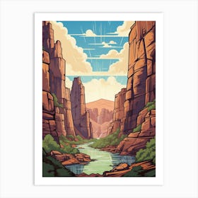 Zion Narrows Usa 2 Vintage Travel Illustration Art Print