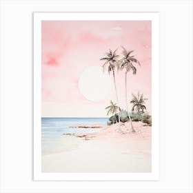 Watercolour Of Pink Sands Beach   Harbour Island Bahamas 0 Art Print