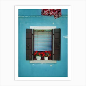 Italian Window With Red Flowers Art Print