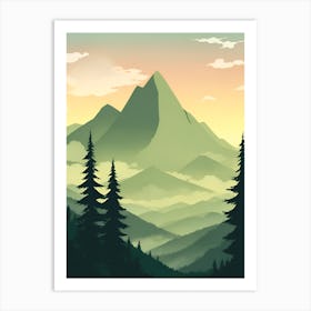 Misty Mountains Vertical Composition In Green Tone 195 Art Print