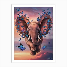 Elephant With Butterflies 1 Art Print