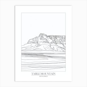 Table Mountain South Africa Line Drawing 7 Poster Art Print