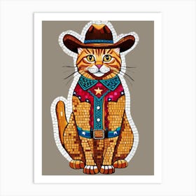 Mosaic Cat In Cowboy Hat Art Print