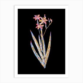 Stained Glass Blackberry Lily Mosaic Botanical Illustration on Black n.0101 Art Print