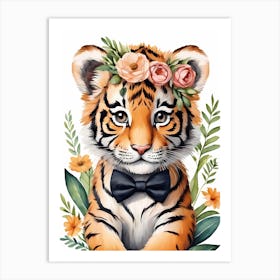 Baby Tiger Flower Crown Bowties Woodland Animal Nursery Decor (27) Art Print
