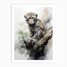 Monkey, Japanese Brush Painting, Ukiyo E, Minimal 2 Art Print