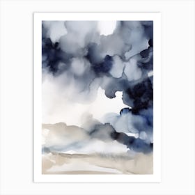 Watercolour Abstract Navy And Grey 4 Art Print