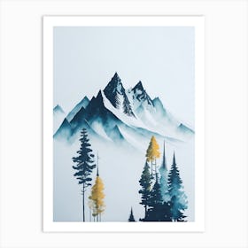 Mountain And Forest In Minimalist Watercolor Vertical Composition 183 Art Print