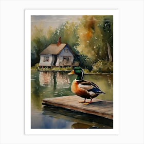 Duck On A Dock Wall Art Above Tv Art Print