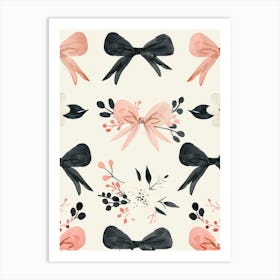 Pink And Black Bows 4 Pattern Art Print