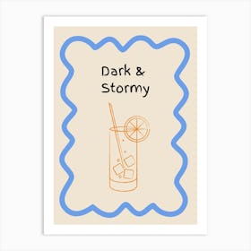 Dark & Stormy Doodle Poster Blue & Orange Art Print