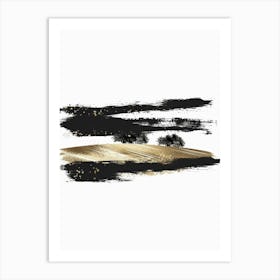 Black And Gold Brushstrokes 1 Art Print