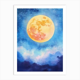 Full Moon Watercolor Painting Art Print