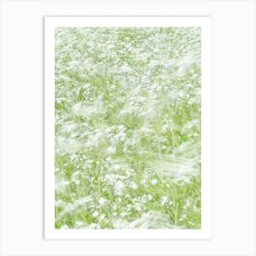 Long exposure movement - white flowers in a green spring field in motion - summer nature and travel photography by Christa Stroo Photography Art Print