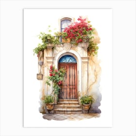 Palermo, Italy   Mediterranean Doors Watercolour Painting 1 Art Print