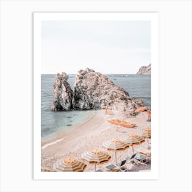 Beach With Umbrellas, Cinque Terres Beach Art Print