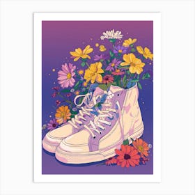Retro Sneakers With Flowers 90s Illustration 2 Art Print