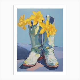 A Painting Of Cowboy Boots With Daffodils Flowers, Fauvist Style, Still Life 2 Art Print