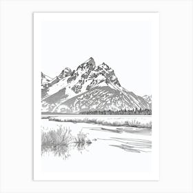 Grand Teton Usa Line Drawing 7 Art Print