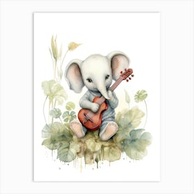 Elephant Painting Playing An Instrument Watercolour 1 Art Print