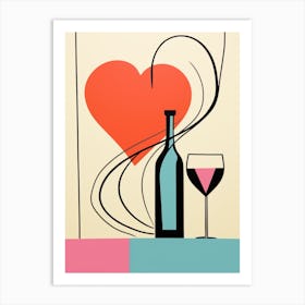 Simplistic Pastel Heart & Wine Art Print