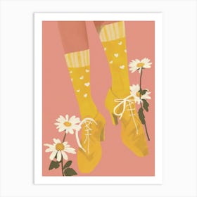 Yellow And Pink Flower Shoes 4 Art Print