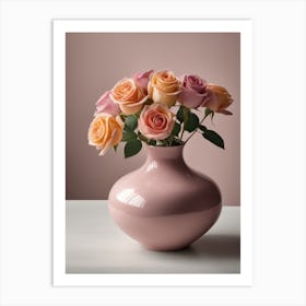 A Vase Of Pink Roses 11 Art Print