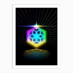 Neon Geometric Glyph in Candy Blue and Pink with Rainbow Sparkle on Black n.0074 Art Print