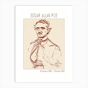 Line Art Minimalist – Edgar Allan Poe American Writer, Poet, Author 1 Art Print