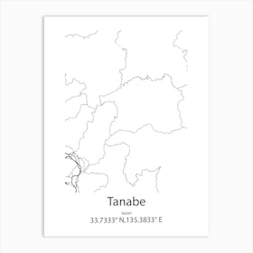 Tanabe,Japan Minimalist Map Art Print