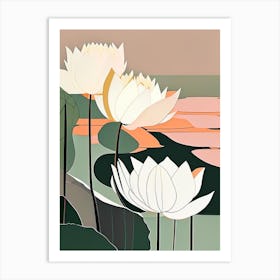 Lotus Flowers In Park Abstract Line Drawing 1 Art Print