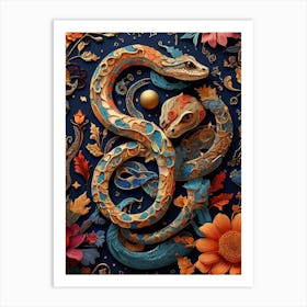 Snakes And Flowers 1 Art Print