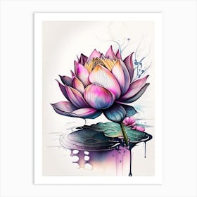 Blooming Lotus Flower In Pond Graffiti 5 Art Print