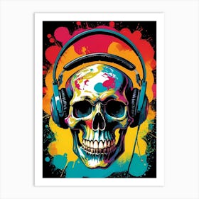 Skull With Headphones Pop Art (27) Art Print