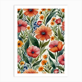 Watercolor Floral Pattern Art Print