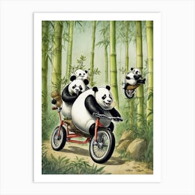 Panda Bears On A Bike Art Print