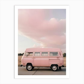 Pink Aesthetic Van On The Side Of The Road Photography Art Print