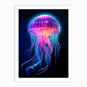 Irukandji Jellyfish Neon Illustration 10 Art Print