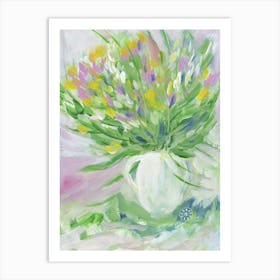 Flowers In A White Vase - hand painted impressionism vertical brush strokes floral living room dining Art Print