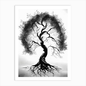Tree Of Life Symbol 1, Black And White Painting Art Print