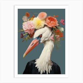 Bird With A Flower Crown Stork 2 Art Print