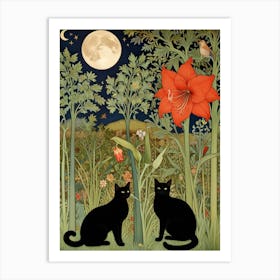 William Morris Black Cats In The Garden Art Print