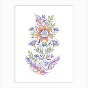 Folk Floral Silkscreen Purple Art Print